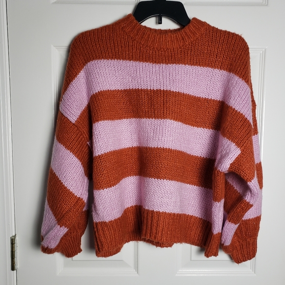 Forever 21 Sweaters - FOREVER 21 Sweater Orange Pullover Striped Crop Balloon Sleeves